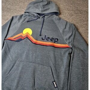 Jedco Jeep Mountain Stripe Hoodie Size Large Blue Embroidered